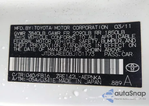 2011 Toyota Corolla Le из США, поврежденный, VIN JTDBU4EE0BJ101173